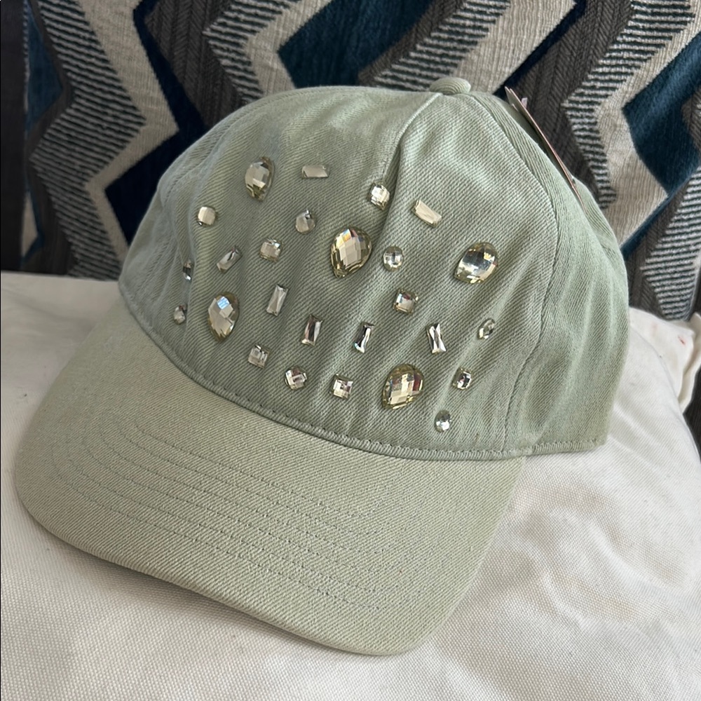 Mossimo Green denim Baseball Hat with rhinestones Womens OS NWT